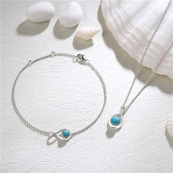 sterling silver infinity bracelet turquoise birthstone adjustable jewelry womens - Picture 3 of 7